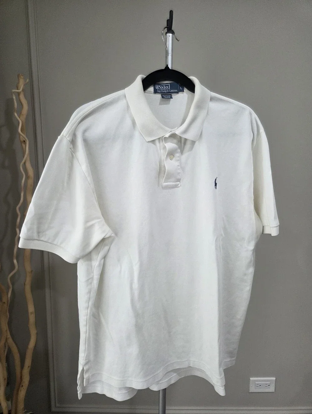 Ralph Lauren White Short-Sleeve Polo with Navy Pony Sz.L